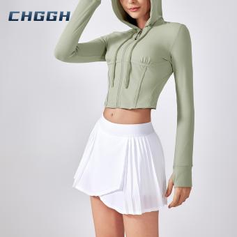 Hooded Drawstring Zip Up Sports Jacket for Fitness & Training